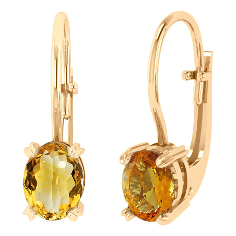 Brinco Trava Pura Prata 925 Dourada 18k - Citrino Oval