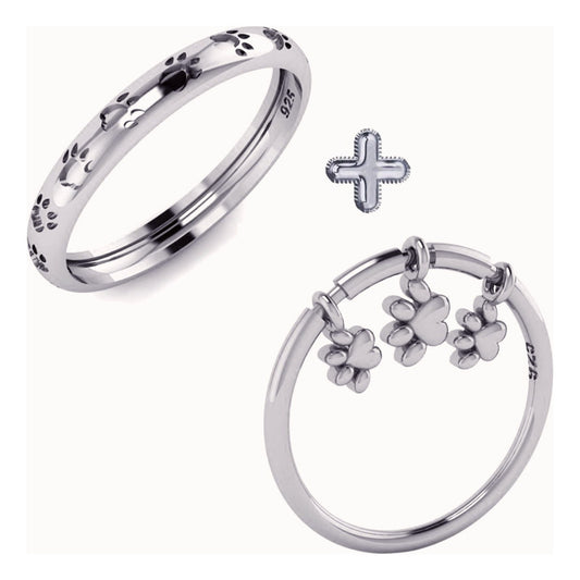 2x Aneis Patinhas Prata 925 Cachorro Ou Gato - Exclusivo