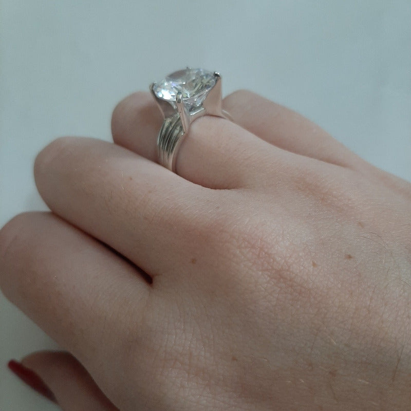Anel Solitário Zirconia Grande Pura Prata 925 - Exclusivo