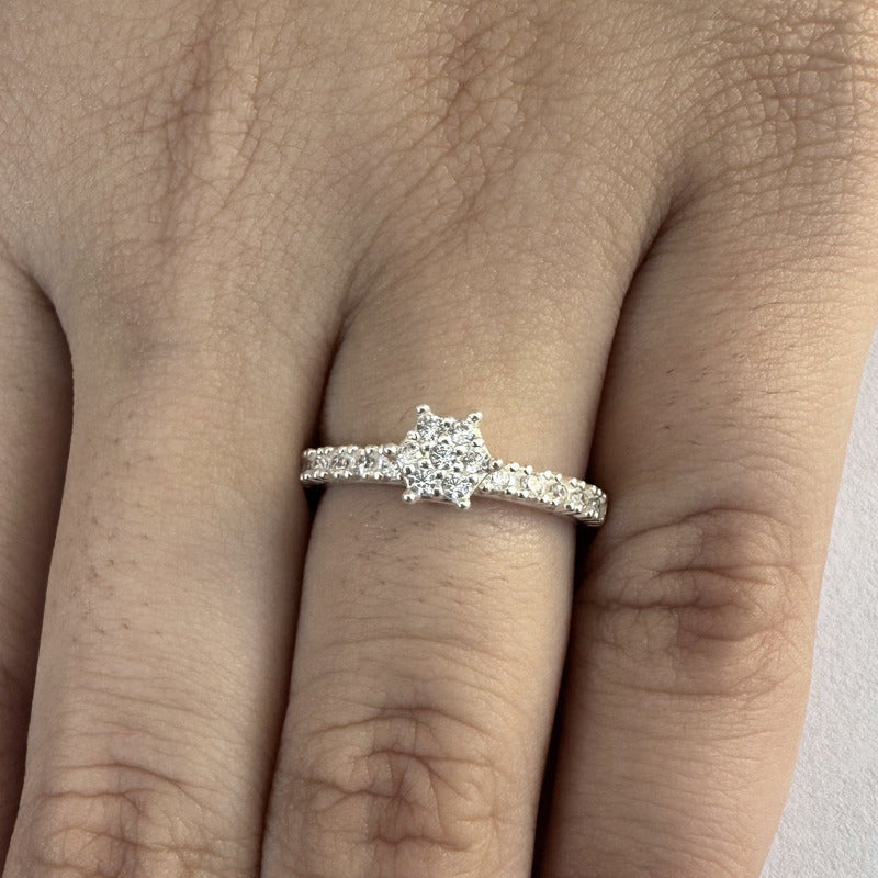 Shower Ring with Zirconias Studded in 925 Silver - Women's