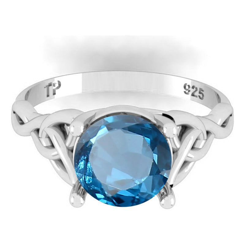 Anel Prata 925 Celta Knot Trinity Topázio Azul - Feminino