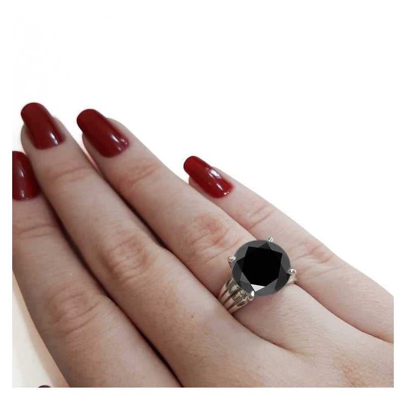 Anel Solitário Black Onix Grande Pura Prata 925 - Exclusivo