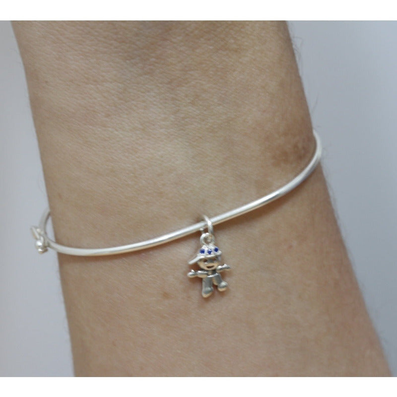 Pulseira Bracelete Rígido Prata 925 - Pingente Menino