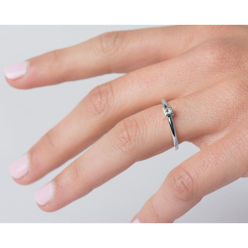 Anel De Prata 925 Solitário Zirconia Quadrada - Exclusivo - Compre Joias Direto Da Fábrica E Economize Dinheiro