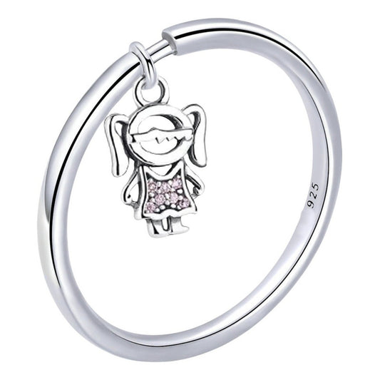 2 X Anéis Prata 925 Pingente Menino E Menina - Crianças