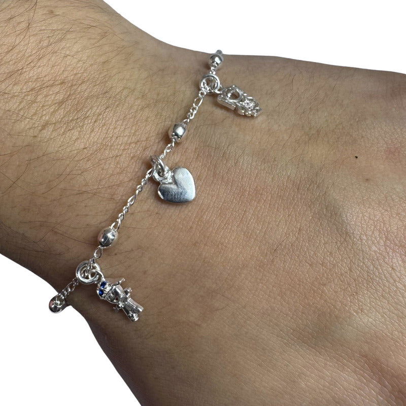 Pulseira Prata 925 Bolinha 3mm - Pingentes Menino E Menina