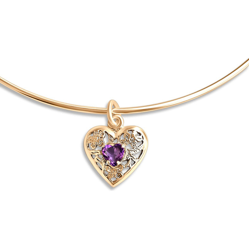 Colar Choker Coração Ametista Prata 925 Dourada 18k