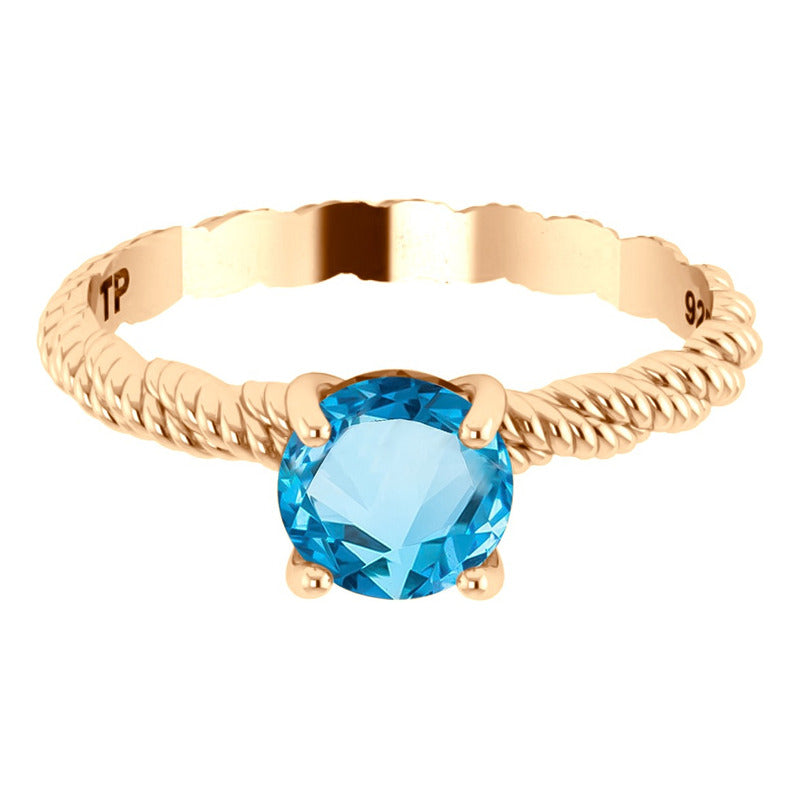 Anel Solitário Torcido Topázio Prata 925- Dourada Ouro 18k