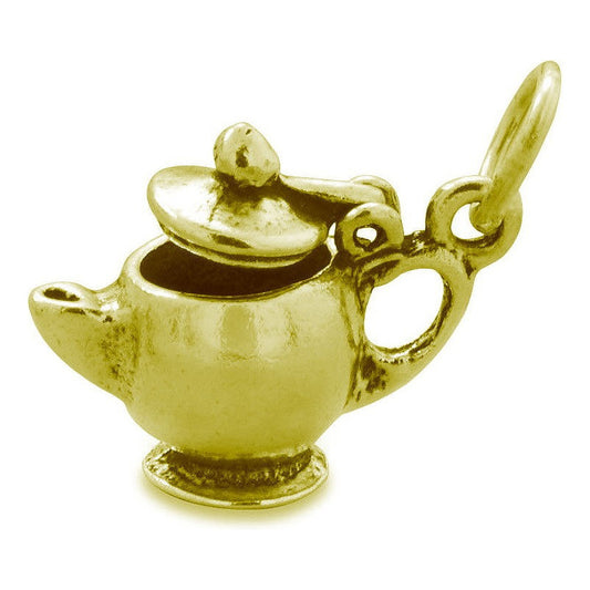 Pingente Prata 925 Dourada 18k - Chaleira Abre E Fecha