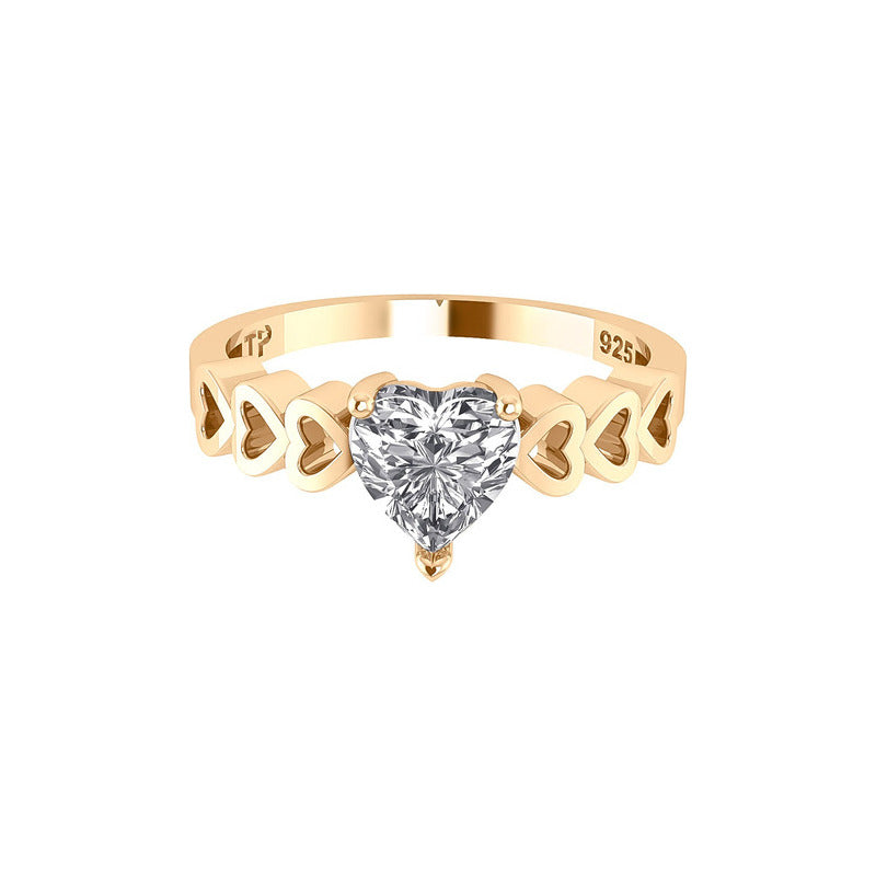 Anel Luxo Coração Prata 925 Dourada A Ouro 18k - Zircônia