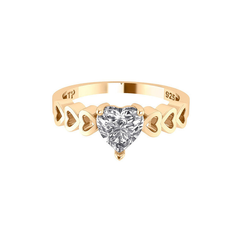 Anel Luxo Coração Prata 925 Dourada A Ouro 18k - Zircônia