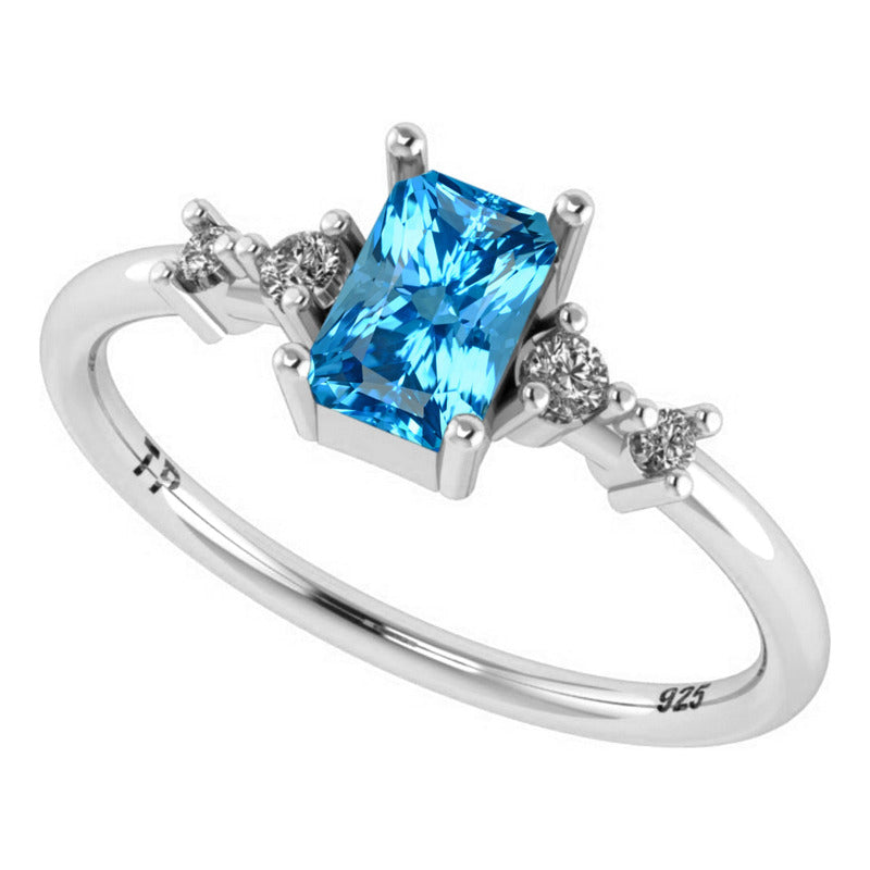 Vienna Rectangular Ring Pure 925 Silver - Blue Topaz