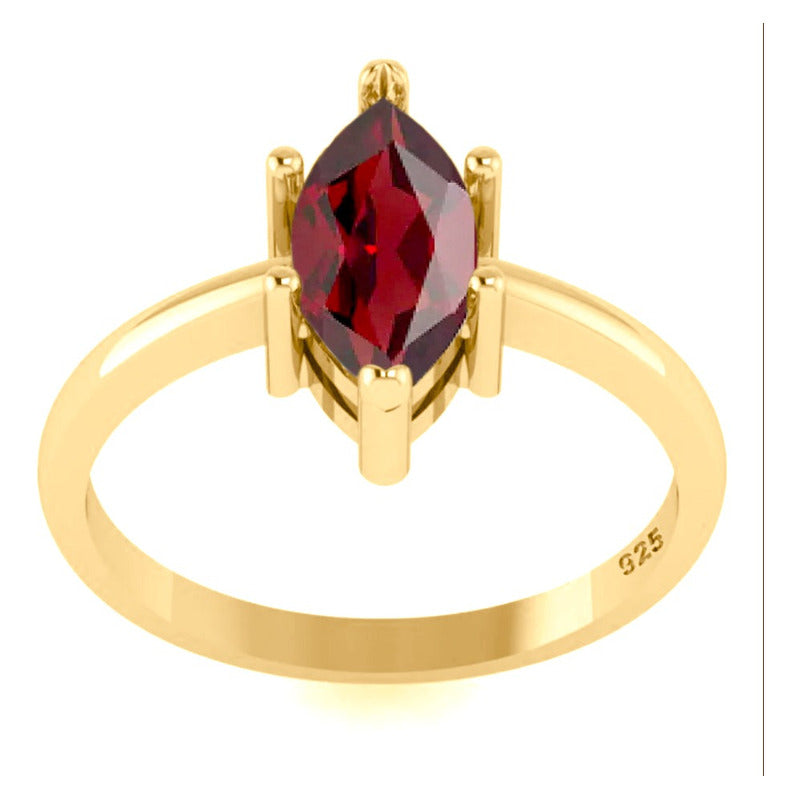 Anel Navete Prata 925 Dourada Ouro 18k - Granada