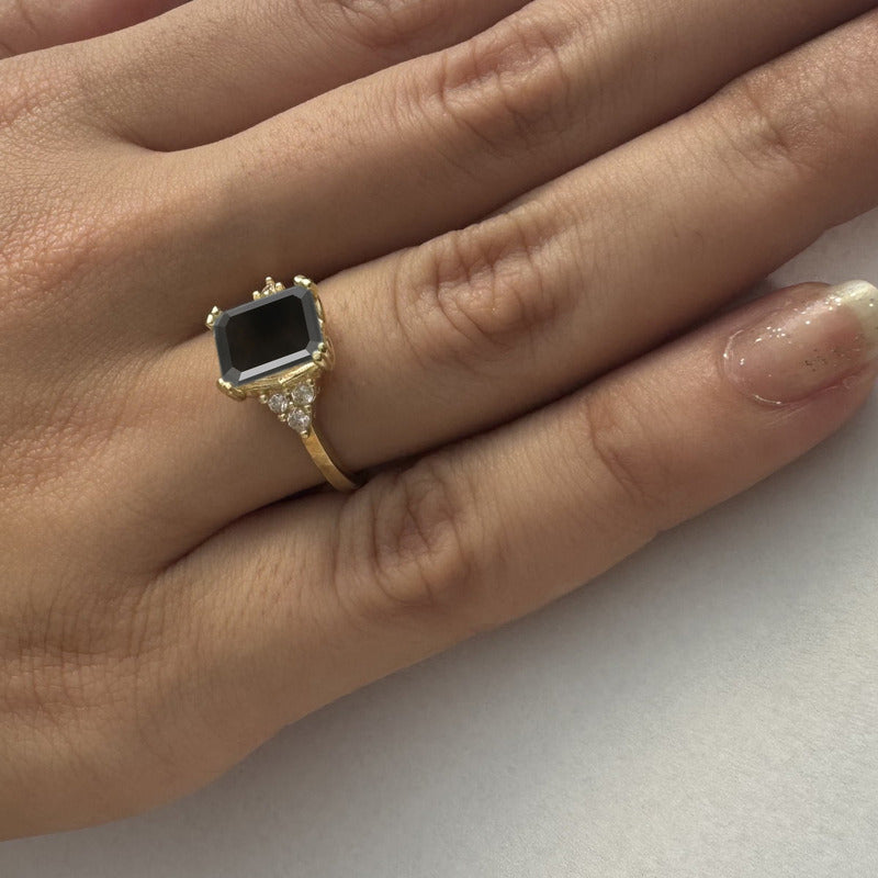 Anel Vintage Clássico Prata 925 Dourada 18k Onix