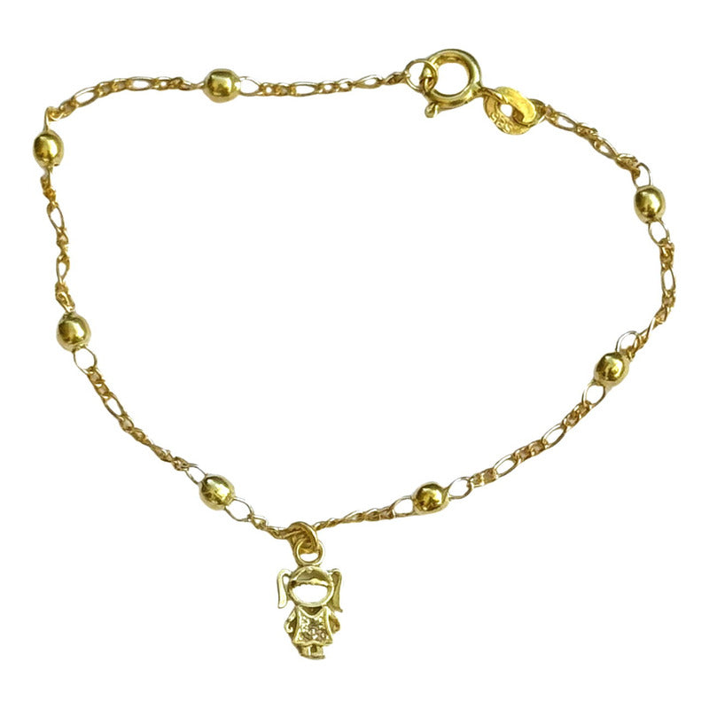 Pulseira Prata 925 Prata Dourada 18k Bolinha 3mm - Menina
