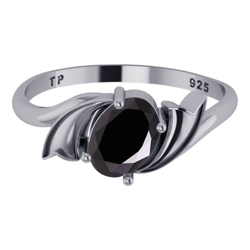 Anel Wings Black Onix Natural Oval Pura Prata 925- Exclusivo
