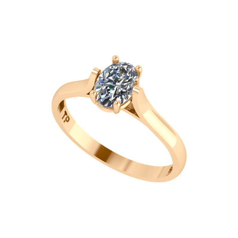 Anel Solitário Oval Em Prata 925 Dourada 18k - Zircônia
