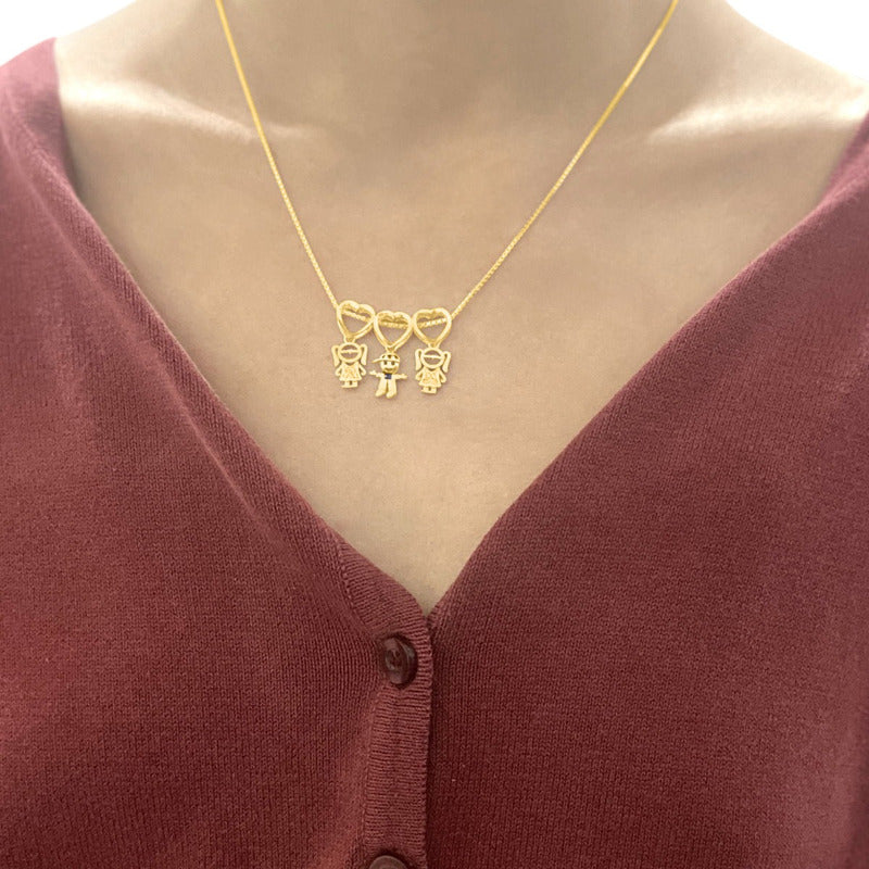 Colar Canga 2 Meninas 1 Menino - Prata 925 Dourada Ouro 18k