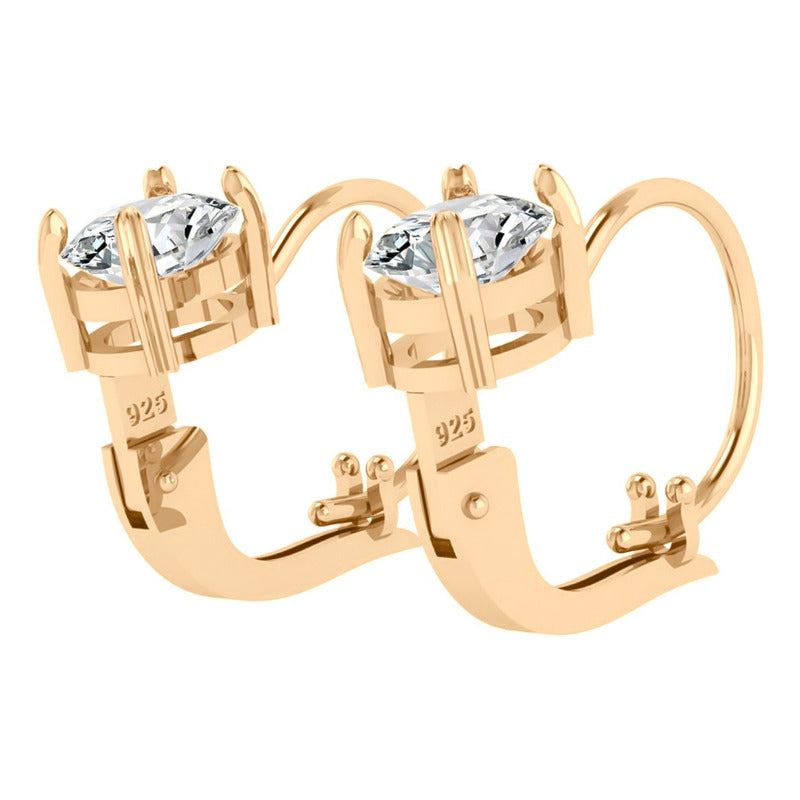 Brinco Trava Pura Prata 925 Dourada 18k - Zircônia Oval