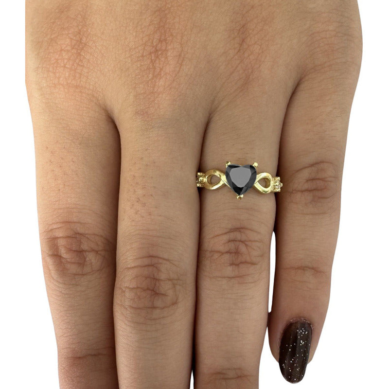 Anel Prata 925 Dourada 18k Infinito Amor Coração - Onix