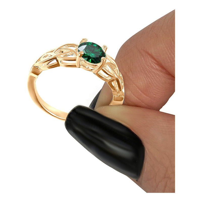 Anel Solitário Celta Knot Prata 925 Dourada 18k - Esmeralda