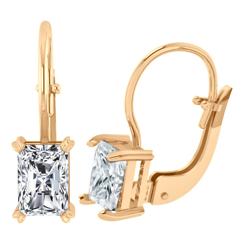 Brinco Trava Retangular Prata 925 Dourada Ouro 18k- Zircônia