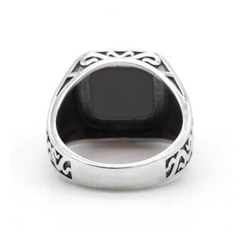 Anel Masculino Esculpido Prata 925 Black Onix Lançamento