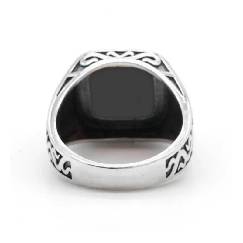 Anel Masculino Esculpido Prata 925 Black Onix Lançamento