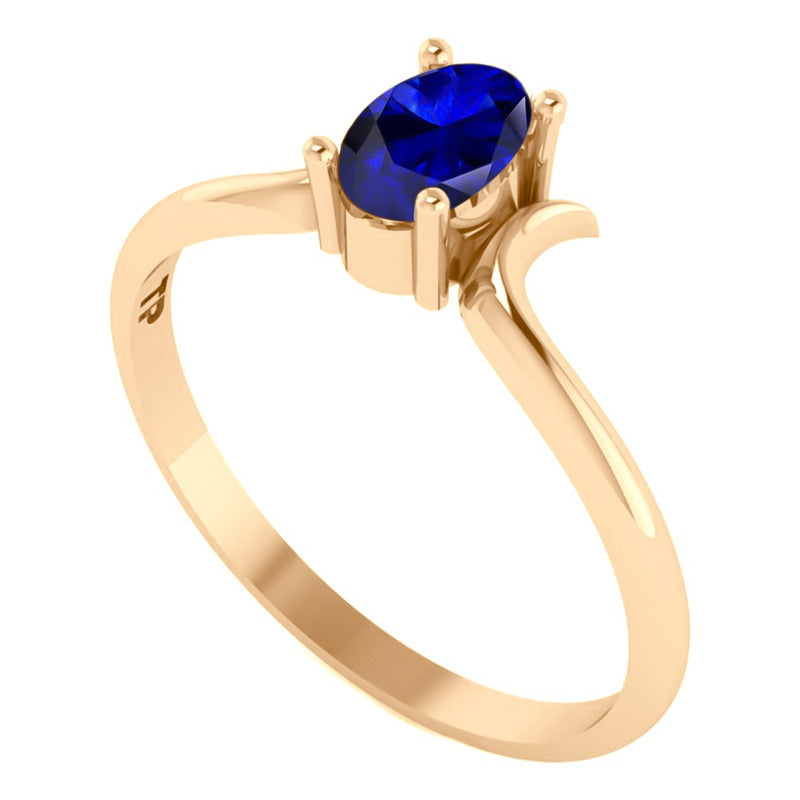 Anel Roma Solitário Prata 925 Dourada Ouro 18k - Safira
