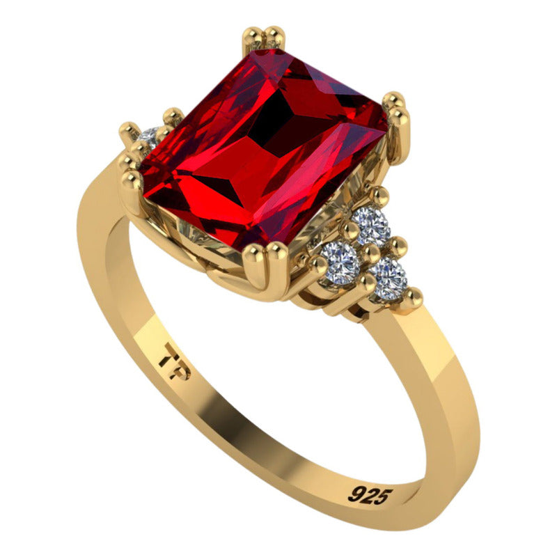 Anel Vintage Clássico Prata 925 Dourada 18k Granada