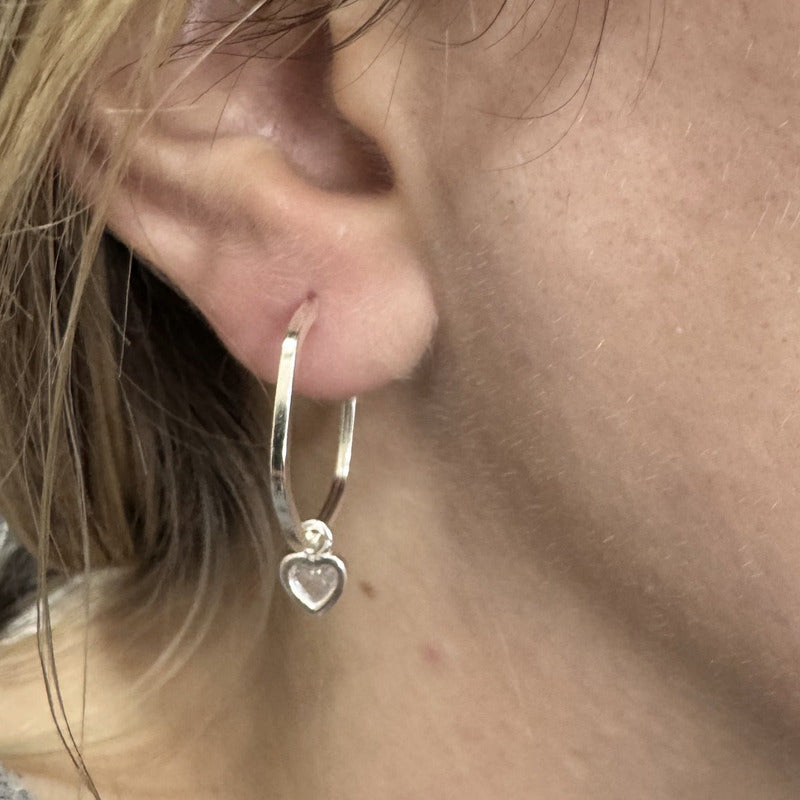 Brinco Argola Hexagonal Prata 925 Pingente Coração- Zircônia