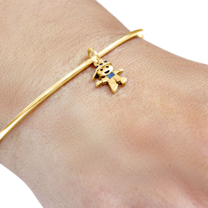 Bracelete Rígido Prata 925 Dourada 18k - Pingente Menino