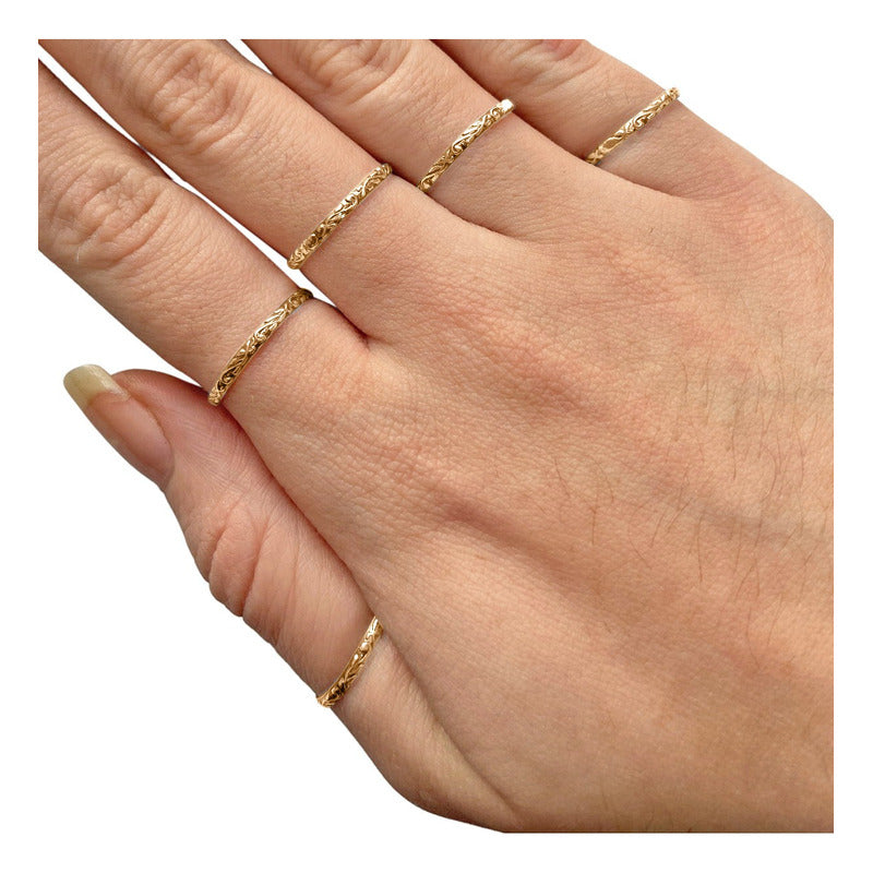 5 Aneis Fio Arabesco Aliancinha Prata 925 Dourada Ouro 18k