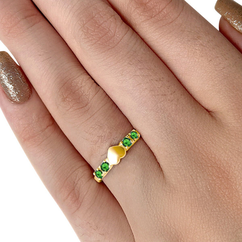 Solid Heart Ring 925 Silver Gold 18k Gold - Emerald