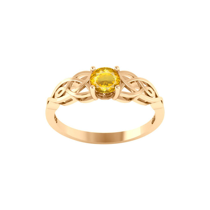 Anel Solitário Celta Knot Prata 925 Dourada 18k - Citrino