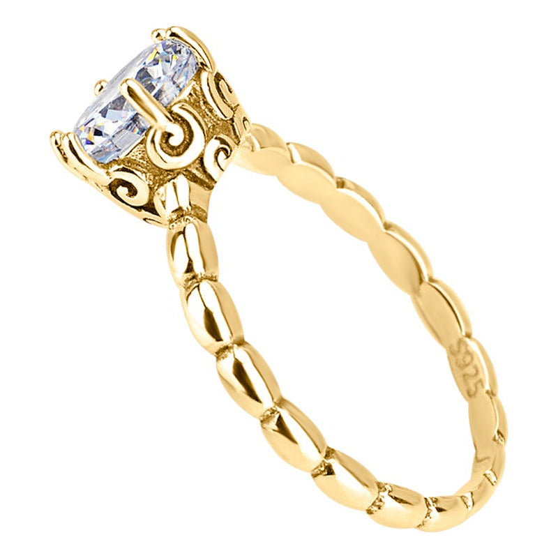 Anel Solitário Vintage Prata 925 Dourada Ouro 18k - Zircônia