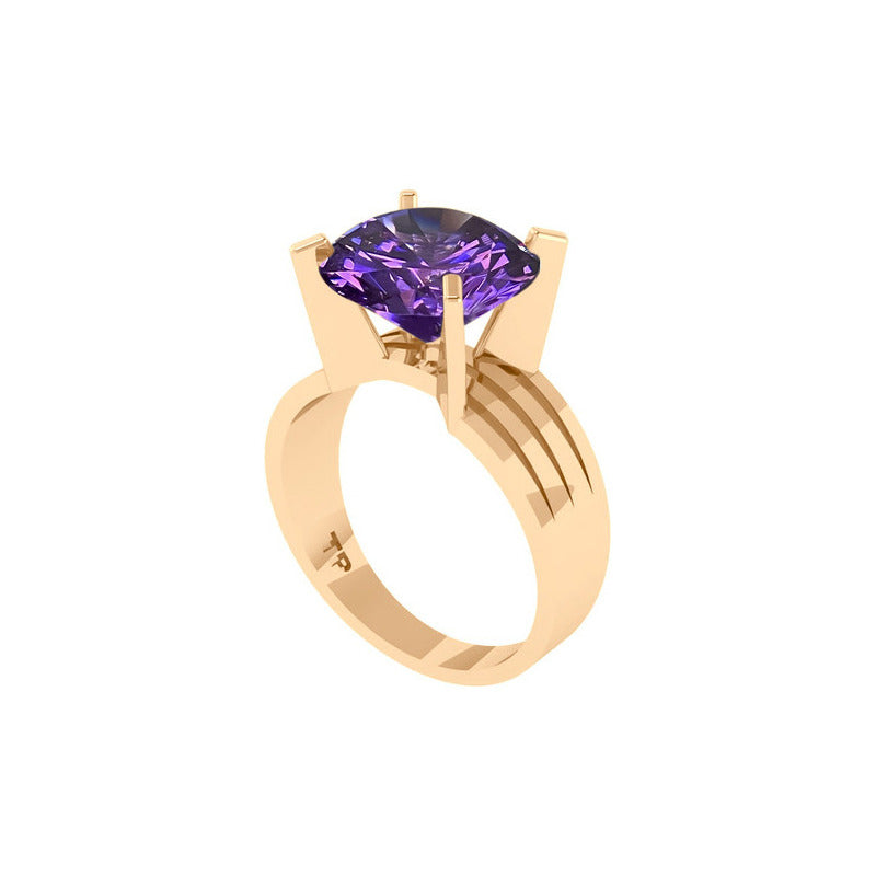 Anel Solitário Prata 925 Dourada 18k - Ametista Grande