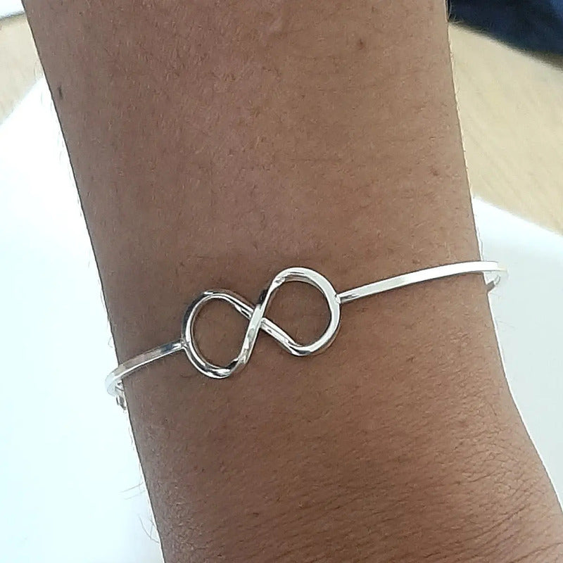 Pulseira Bracelete Infinito Rígido Prata 925 - Fecho Lateral 6 Cm