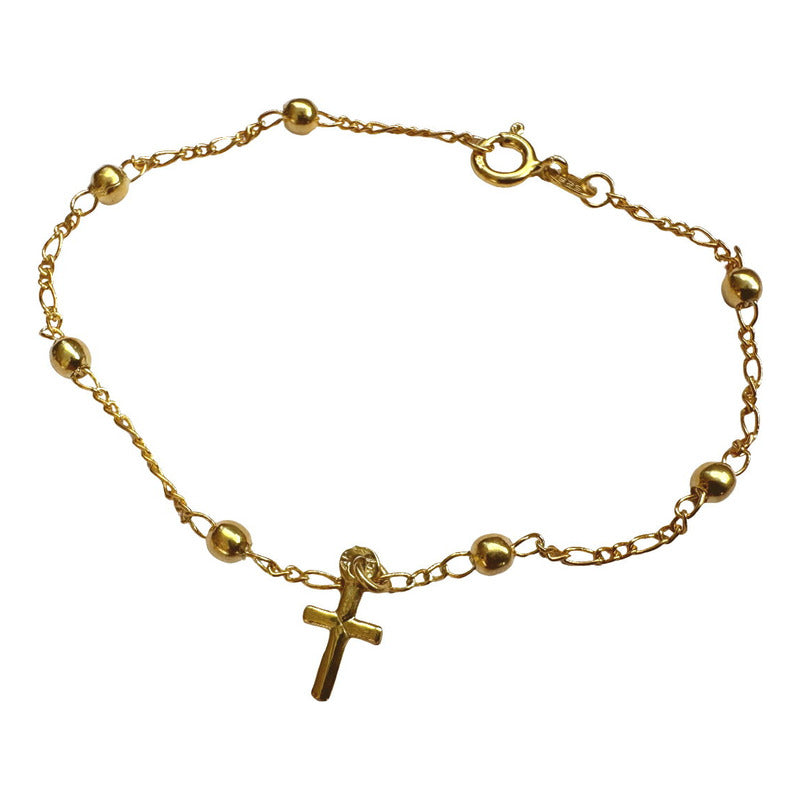 Pulseira Prata 925 Dourada 18k Bolinha 3mm - Pingente Cruz
