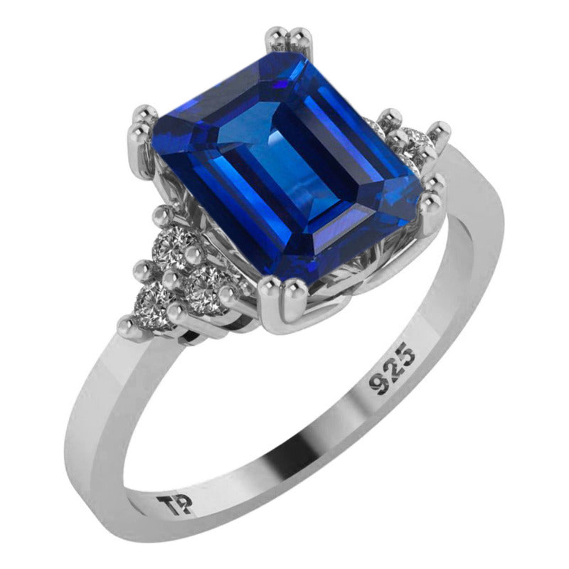 Anel Vintage Clássico Safira Azul Pura Prata 925 - Feminino