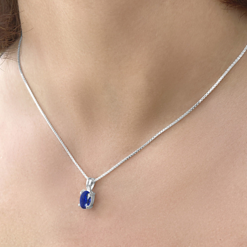 Colar Lápis-lazúli Prata 925 Oval 8x6mm Com Veneziana