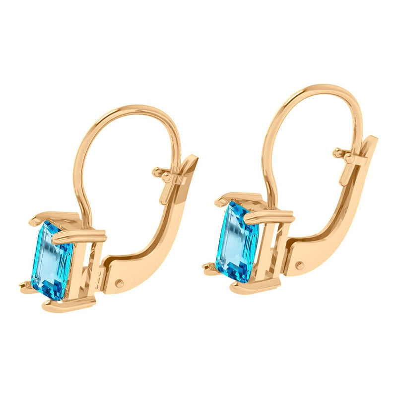 Brinco Trava Ret Prata 925 Dourada Ouro 18k Zircônias Azul