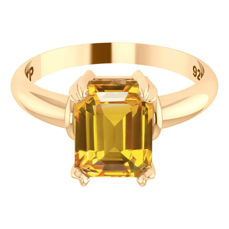 Anel Vintage Prata 925 Dourada 18k Citrino