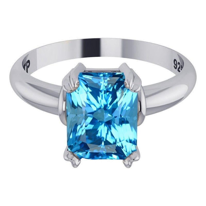 Anel Vintage Topázio Azul Pura Prata 925 - Feminino