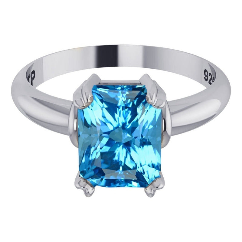 Anel Vintage Topázio Azul Pura Prata 925 - Feminino