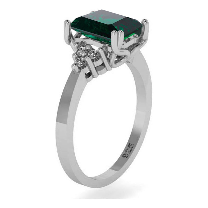 Anel Vintage Clássico Esmeralda Pura Prata 925 - Feminino