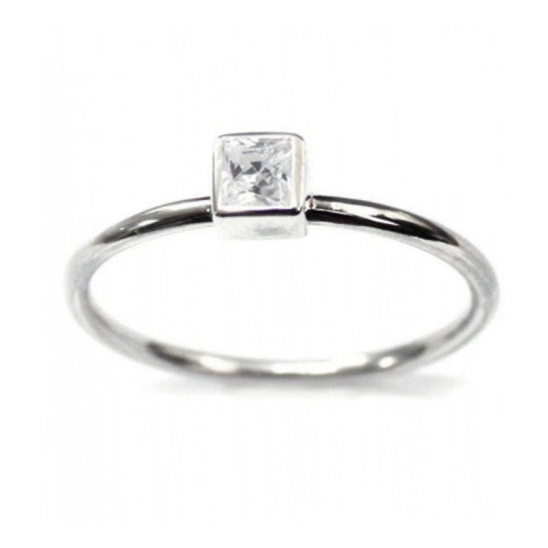 Anel De Prata 925 Solitário Zirconia Quadrada - Exclusivo - Compre Joias Direto Da Fábrica E Economize Dinheiro