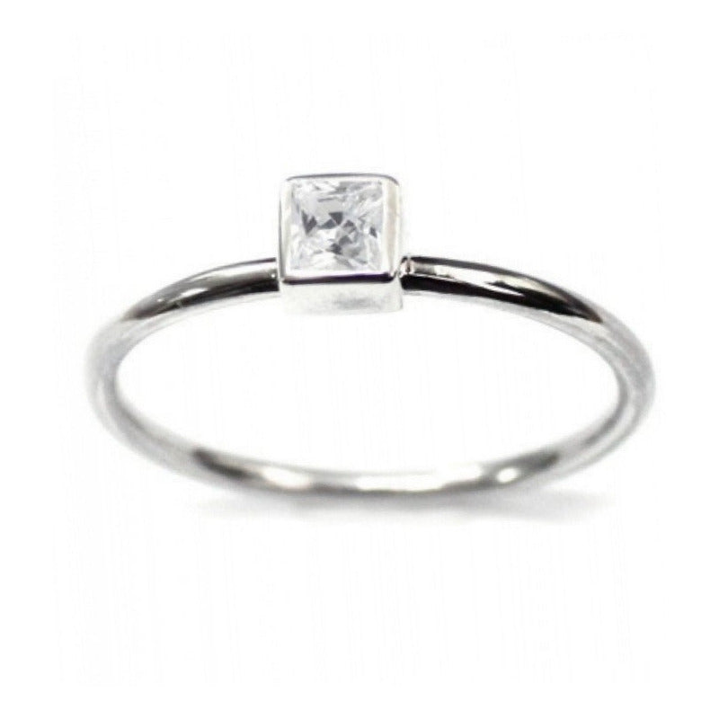 Anel De Prata 925 Solitário Zirconia Quadrada - Exclusivo - Compre Joias Direto Da Fábrica E Economize Dinheiro
