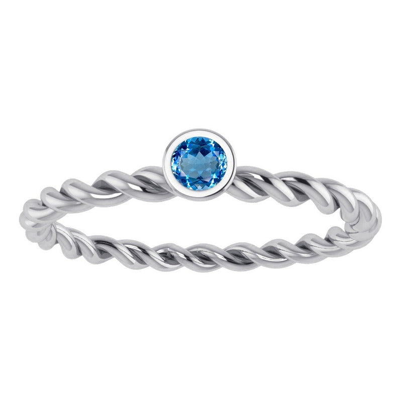 Anel Prata 925 Solitário Torcido Topázio Azul - Exclusivo