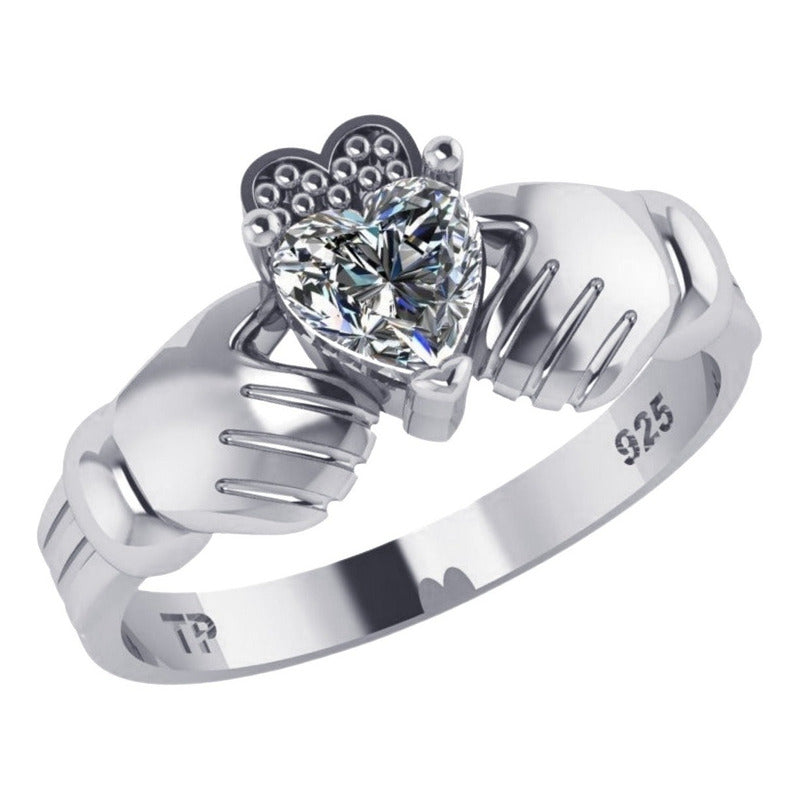 Anel De Prata 925 Claddagh Zirconia - Exclusivo - Compre Joias Direto Da Fábrica E Economize Dinheiro